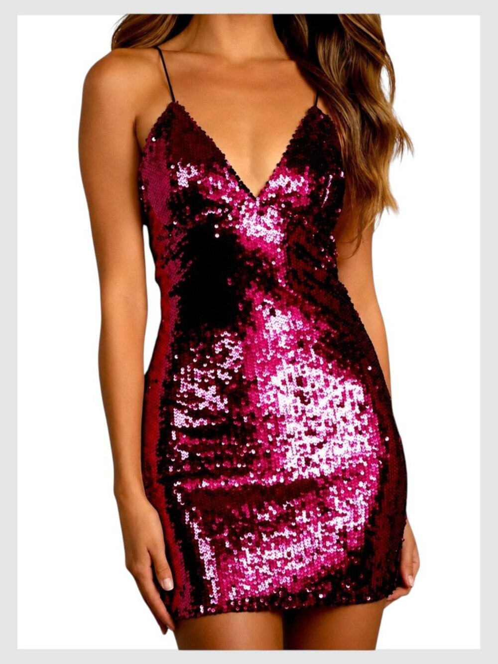 Lulus Sequin Mini Dress Magenta Bodycon Halter Size M